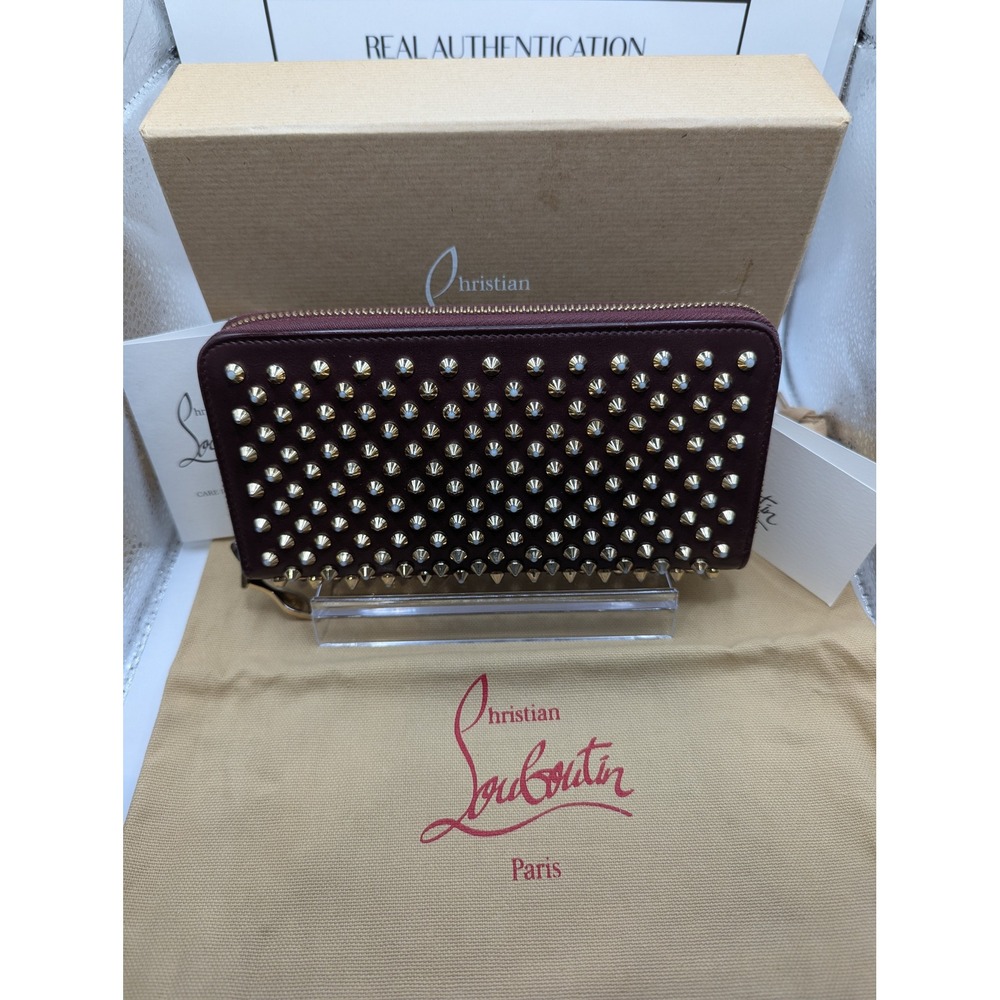 Christian Louboutin‎ Panettone Wallet Spikes Orthodoxe Burgundy Box Dustbag COA